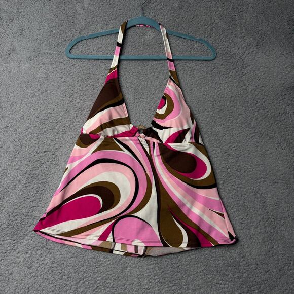 Y2K Speedo Tankini Top Women's Size 16 Pink and Brown Swirl Halter Swimsuit Top - Picture 1 of 7